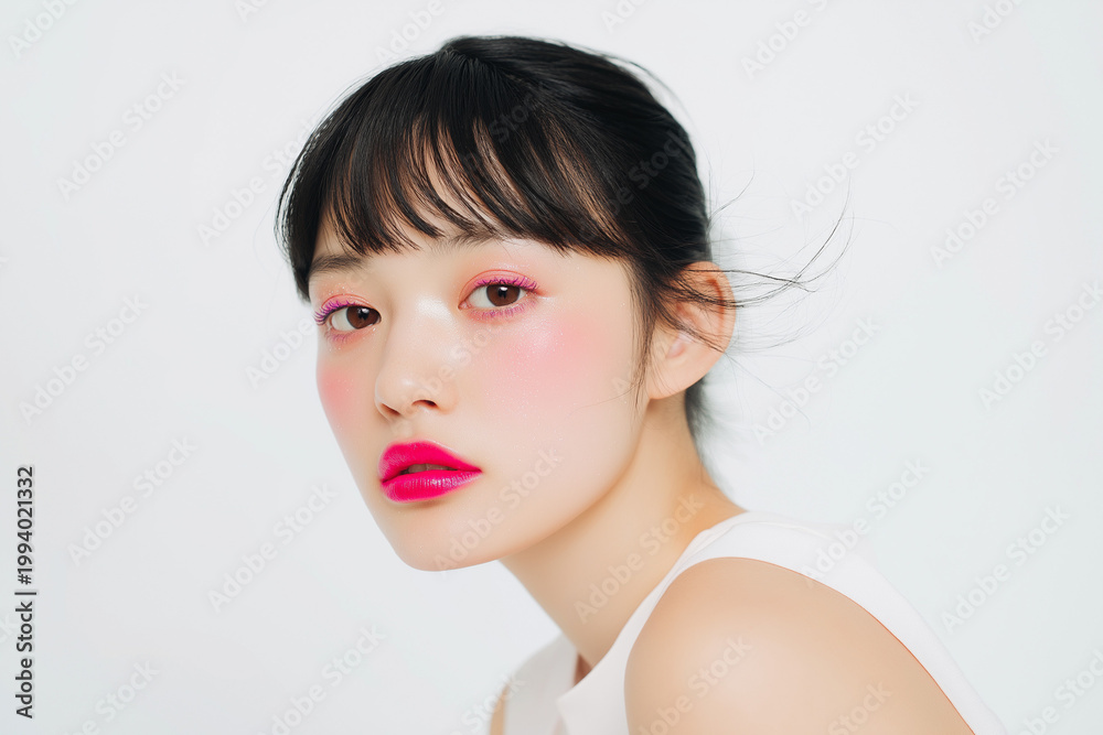 Fototapeta premium 美容, 女性, スキンケア, 化粧品, ビューティー, 若い女性, 美肌, 日本人, アジア人, フェイシャル, メイク, 美容液, 保湿, クリーム, エイジングケア, 美容医療, エステ, 美容クリニック, 肌ケア, ナチュラルメイク, 透明感, ツヤ肌, モデル, 笑顔, ポートレート, クローズアップ, リラックス, 癒し, 健康的, 美白, コラーゲン, ヒアルロン酸, アンチエイジング