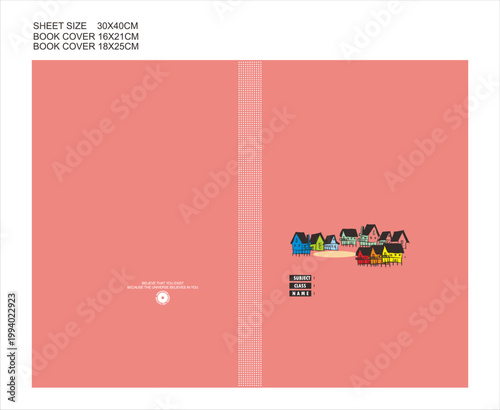 Canvas Print Colorful Village Landscape School Book Cover Design 30x40cm