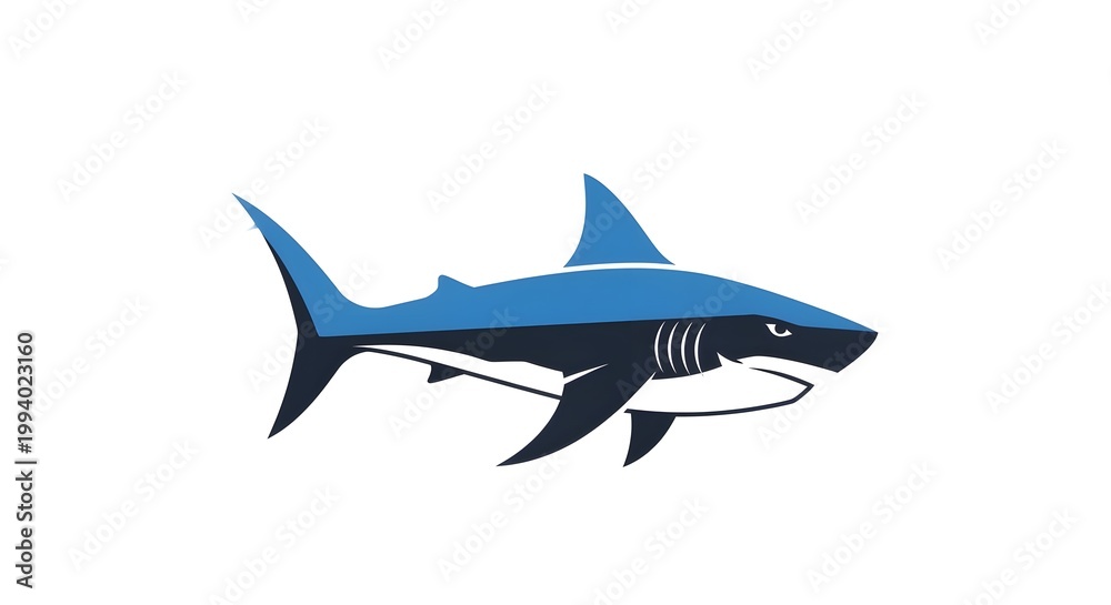 Fototapeta premium Stylized vector illustration of a blue shark in profile view