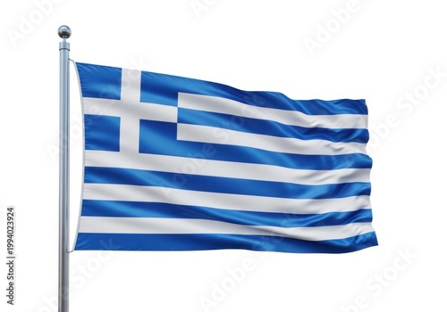 Flag of greece waving in the wind, isolated on white background