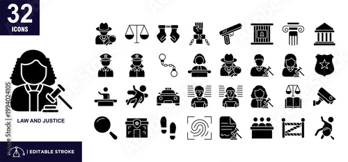 Law And Justice Glyph Icon Set