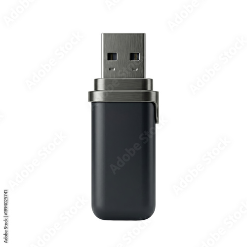 Fotografie Sleek black USB flash drive with metallic connector