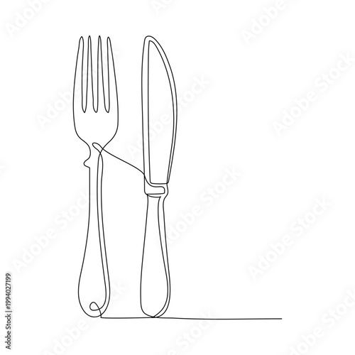 Global food concept with earth plate and fork knife line art