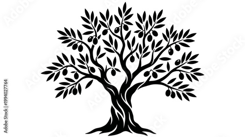 A black silhouette of an olive tree.