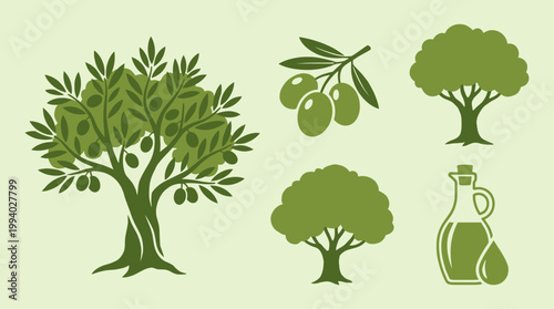 Olive tree and oil icons.