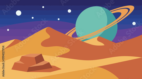 Illustration of a planet with rings in space.