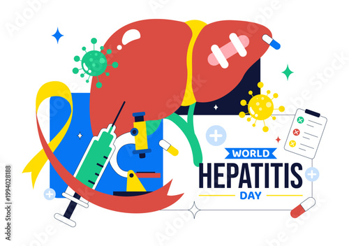 World Hepatitis Day Vector Illustration Liver Health Awareness Concept With Vaccine Syringe Virus Prevention and Medical Treatment Design