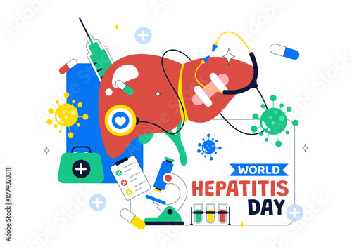 World Hepatitis Day Vector Illustration Liver Health Awareness Concept With Vaccine Syringe Virus Prevention and Medical Treatment Design