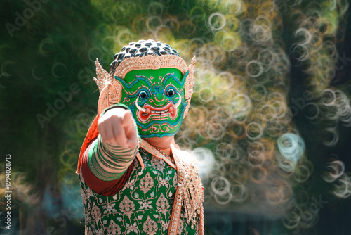 Traditional Masked Dance Performance in Thailand: Cultural Drama Scene