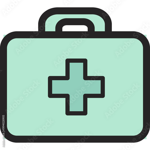 Mint green medical first aid kit bag with a cross symbol on front, representing emergency medical care, first aid preparedness, healthcare supplies, and clinical treatment readiness.