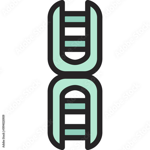 Mint green DNA double helix structure with ladder rungs, representing genetics, molecular biology, genomics research, biotechnology, hereditary science, and life science studies.