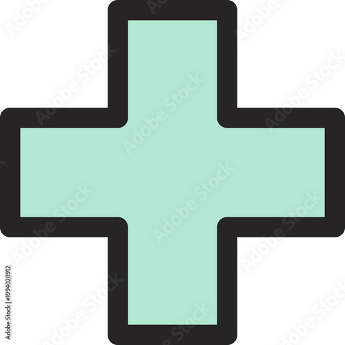Mint green bold medical cross plus sign, representing healthcare services, hospital identity, emergency medicine, medical assistance, first aid symbol, and universal health branding.