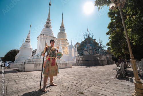 Dramatic Dance Performance in Masked Costume at Thailand Temple