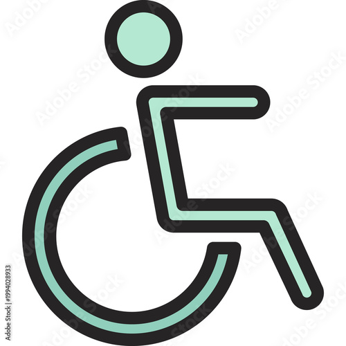 Mint green wheelchair user symbol, representing disability accessibility, mobility support, inclusive healthcare, physical assistance, and universal design for special needs.