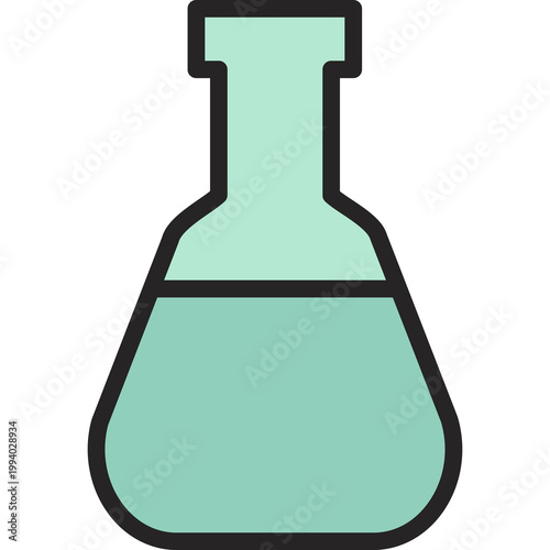 Mint green Erlenmeyer flask filled with liquid, representing pharmaceutical research, chemistry lab work, scientific experimentation, medical testing, and biological studies.