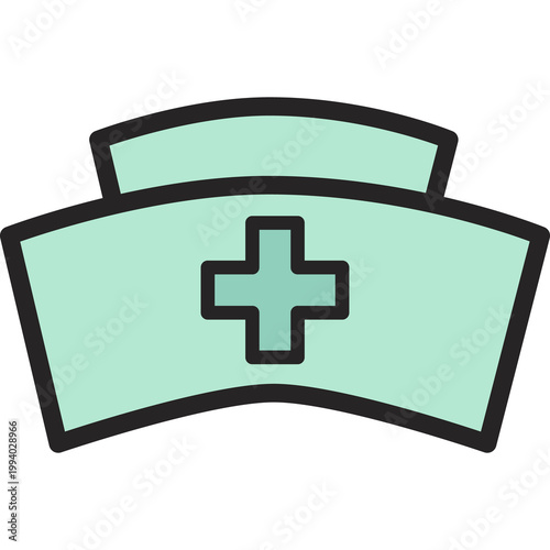 Mint green nurse cap featuring a medical cross emblem, symbolizing nursing profession, healthcare service, medical staff, patient care, and dedicated clinical support.