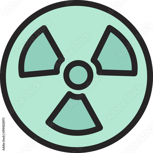 Mint green radiation hazard symbol inside a circle, representing nuclear medicine, radiology, radiation therapy, hazard awareness, and medical imaging procedures.