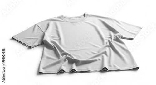 Wrinkled, oversized white t-shirt lying flat in studio, product shot featuring realistic folds and subtle shadows for apparel design mockups.