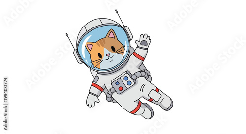 Astronaut cat wearing spacesuit floats in zero gravity environment freely