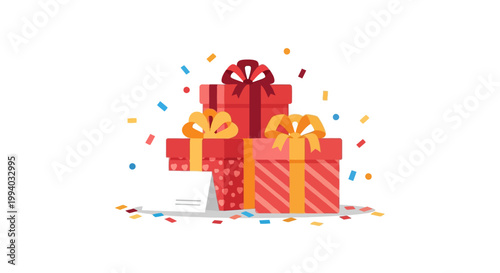 Festive Gift Boxes with Confetti Celebration and Surprise