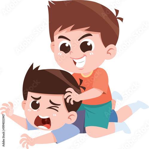 Child Bullying Another Kid Pulling Hair Cartoon Illustration Aggressive Behavior Concept