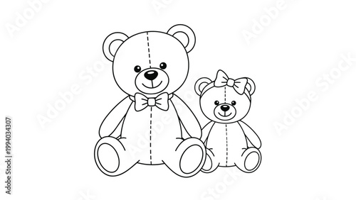 Outline drawing of two cute teddy bears, a parent and a child, perfect for coloring or as a symbol of family love.