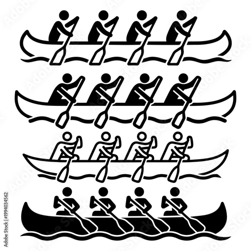 Dragon Boat Racing Silhouette, Team Rowing and Sculling Vector Art