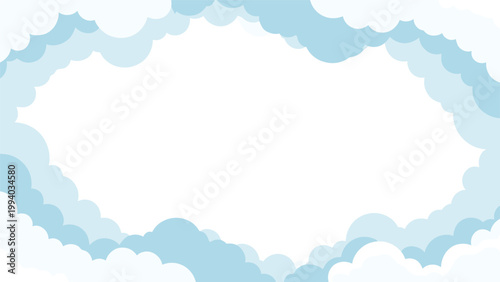 Soft and fluffy blue clouds forming an ethereal frame, providing a serene and dreamy background.