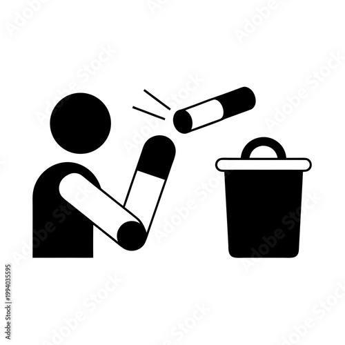 Photos Person throws cigarette butt in bin.