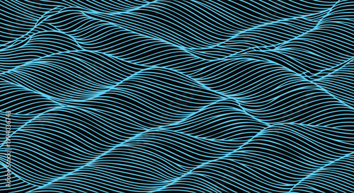 Abstract Blue Wave Pattern with Glowing Lines.