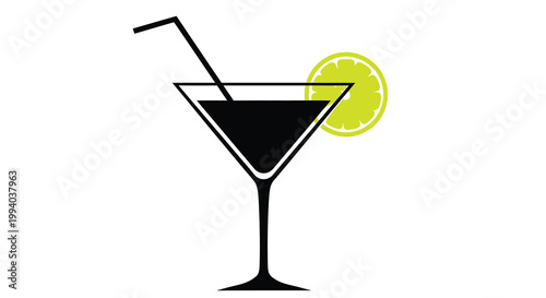 A minimalist illustration of a black martini glass with a lime garnish