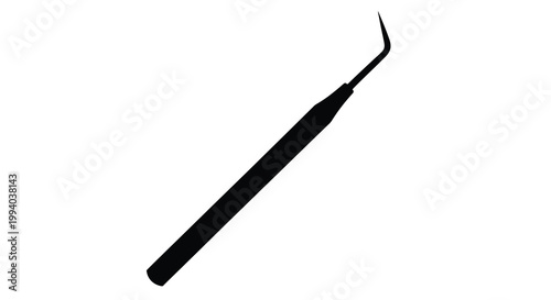 A black silhouette depiction of a dental explorer tool against white