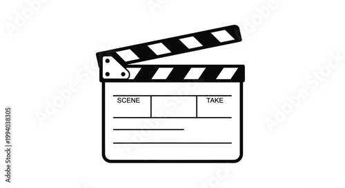 Simple black and white illustration of an open film clapperboard