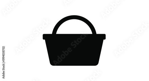 Simple black silhouette of a rectangular basket with a curved handle