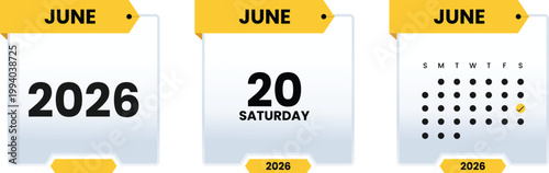 June 20 2026 Calendar Icon Monthly Planner Date Schedule Reminder Time Management Concept Minimal Clean Design Business Organizer Appointment Deadline Event Illustration