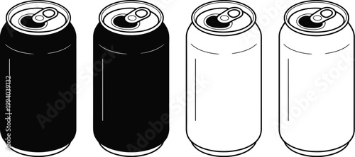 Soda can icon design, black outline vector illustration of soda and juice beverage symbol representing drink packaging refreshment and modern product branding concept.