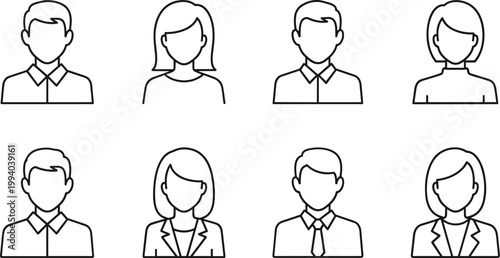 Business people avatar line icon set with male and female user profiles professional characters outline vector illustration collection
