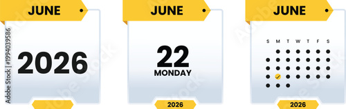 June 22 Calendar 2026 Deadline Reminder Business Planning Schedule Productivity Appointment Organizer Time Management Concept Corporate Work Planning Date Event Minimal