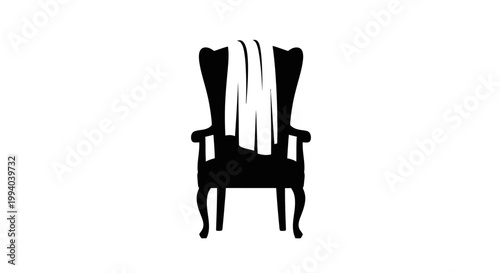 Elegant Silhouette of a Wingback Chair with a Drape.