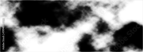 Grunge halftone gradient background. Faded grit noise texture. White and black sand wallpaper. Retro pixelated backdrop. Anime or manga style comic overlay. Vector graphic design textured template