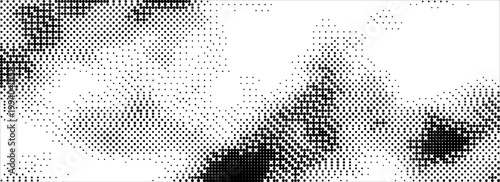 Bitmap pixelated grunge gradient texture. Black and white dither pattern wallpaper. Abstract glitchy pattern. 8 bit video game background. Wide raster backdrop. Retro pixel art Illustration. Vector