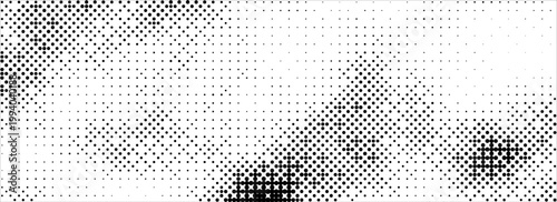 Bitmap pixelated grunge gradient texture. Black and white dither pattern wallpaper. Abstract glitchy pattern. 8 bit video game background. Wide raster backdrop. Retro pixel art Illustration. Vector