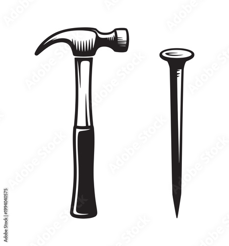Claw hammer and nail vector icon, construction tool symbol, carpenter hammer with nail, woodworking DIY and repair vector illustration