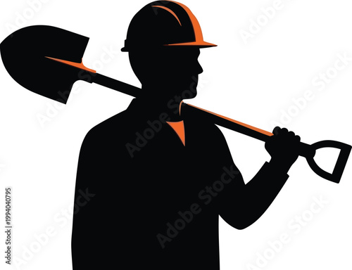 Construction worker silhouette holding a shovel vector illustration