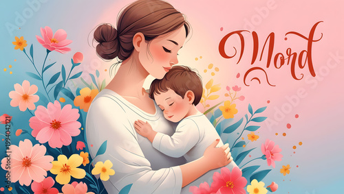 Sweet Mom and Baby Drawing – Happy Mother’s Day Wishes