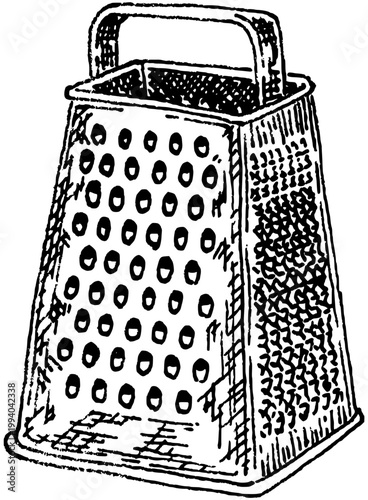 Vintage box grater front view hand drawn engraving kitchen tool illustration