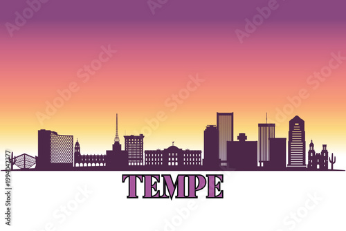 Obraz na płótnie Global city Tempe shown in a detailed vector skyline with a twilight sky