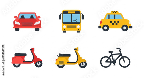 Collection of diverse transportation vehicles for urban commuting and travel.