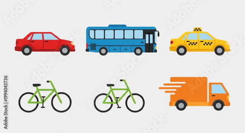 Collection of diverse vehicles for urban transportation and delivery services.