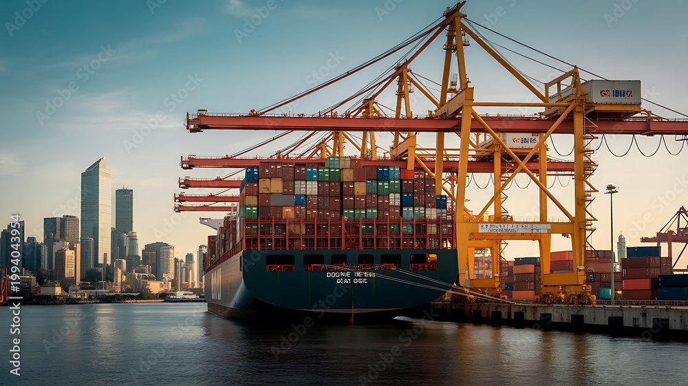 Fototapeta premium container cargo freight ship with crane
